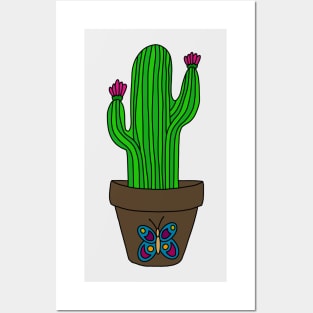 Cute Cactus Design #135: Desert Cactus With Blooms In Butterfly Pot Posters and Art